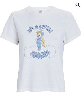 Hanes x re/done White Tee with Blue and Yellow 'I'm a Little Angel' Graphic